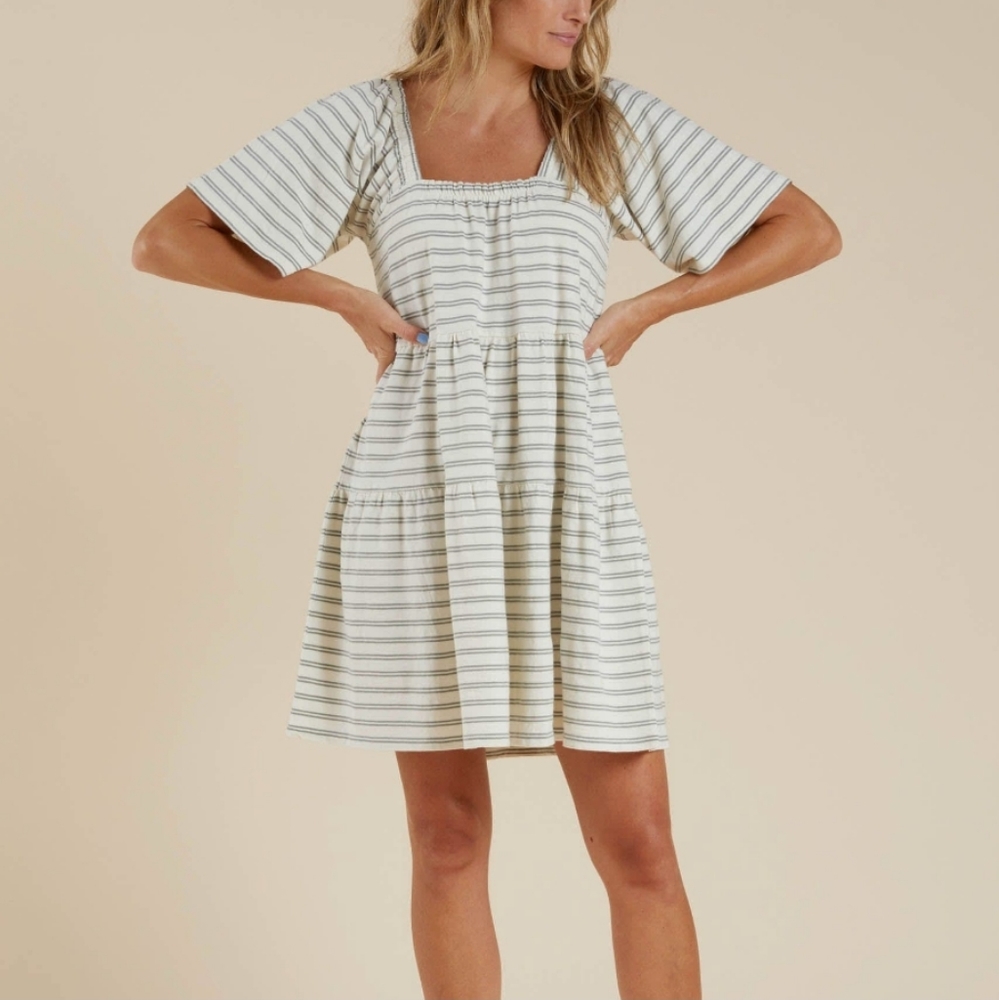Rylee + Cru Cream and Black Striped Mini Dress